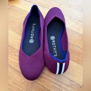 Rothy’s Orchid Heel Stripe Flats Eggplant Purple Navy Blue White Size 8